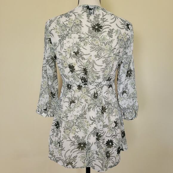 H&M 10 Babydoll Pullover 3/4 Sleeve Lace V-Neck Chiffon Blouse Top Black White - Picture 6 of 16